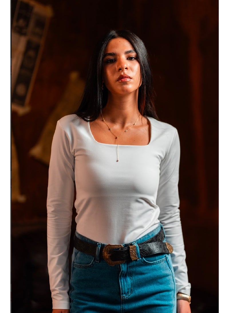 كنزه توب بيزك كم طويل برقبة مربعة - Image 1